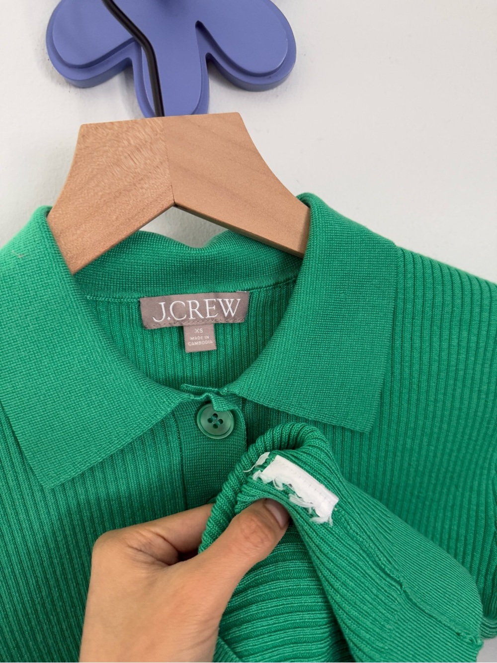 J.Crew XS Polo Rib Short Sleeve Top Kelly Green Office Fitted Holiday - Picture 2 of 4